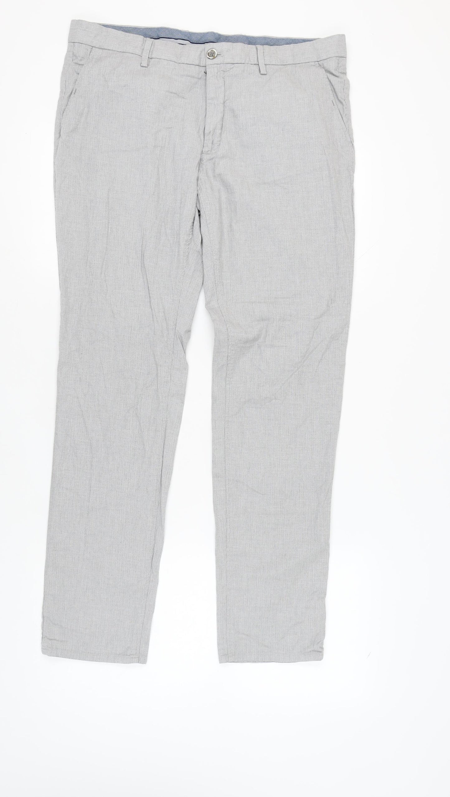 Massimo Dutti Men's Grey Slim Fit Trousers - Medium