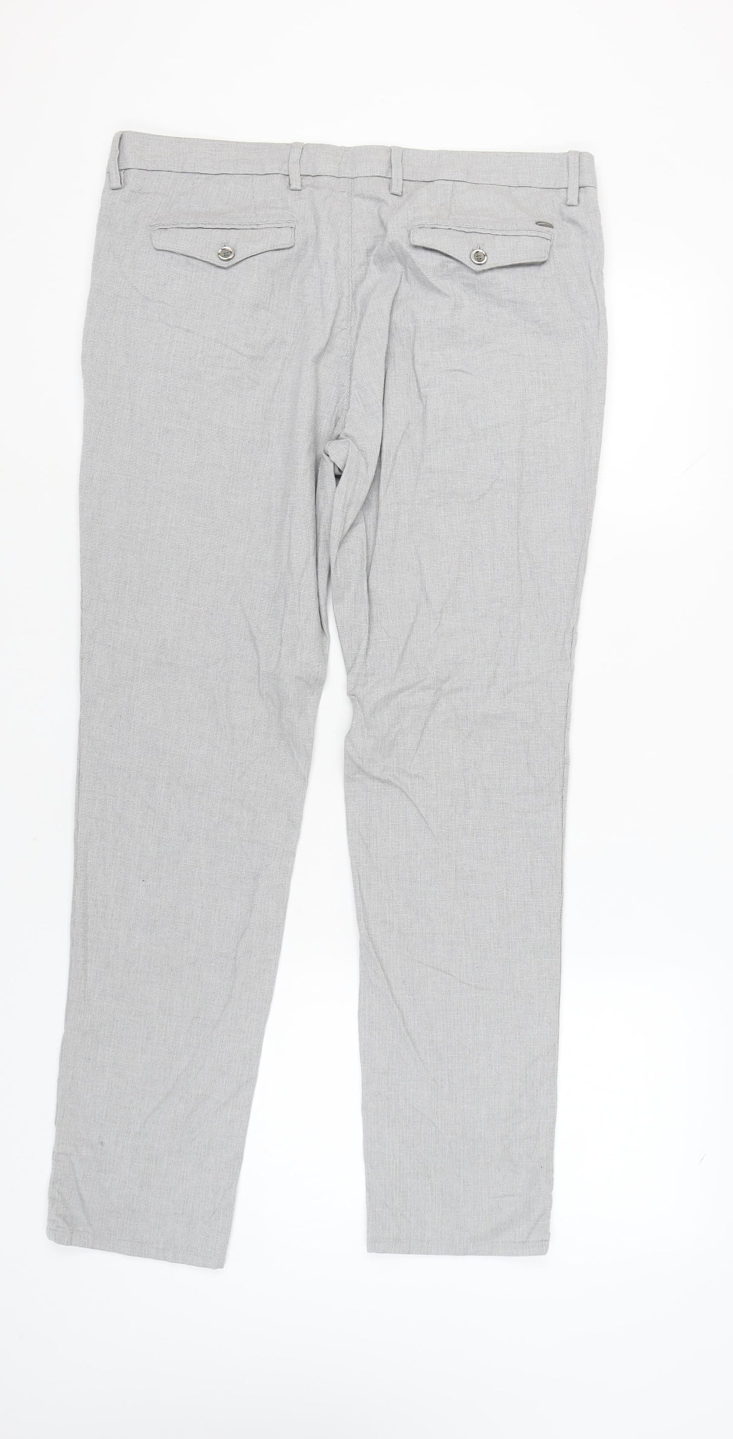 Massimo Dutti Men's Grey Slim Fit Trousers - Medium