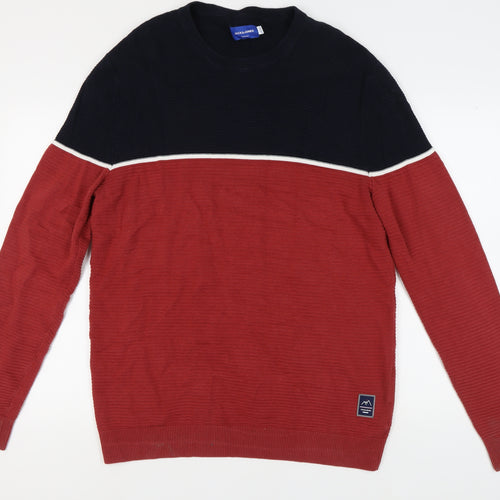 Jack & Jones Men's XL Red Waffle-Knit Pullover Jumper