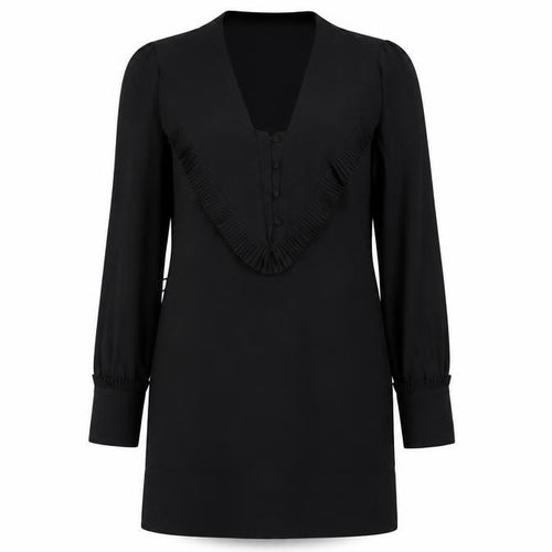 Reiss Women's Black V-Neck Long Sleeve Dress