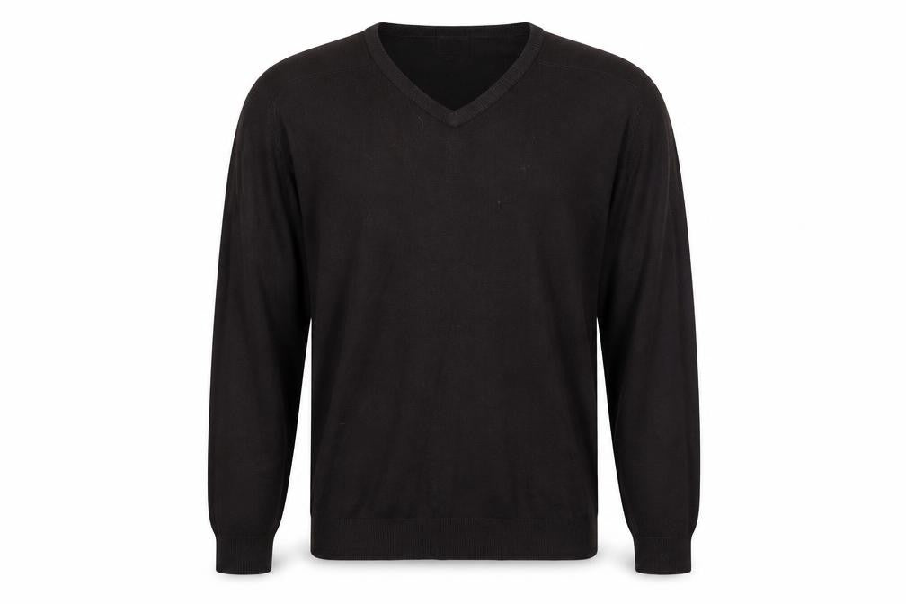 Front view of Guise Men's Black V-Neck jumper - M