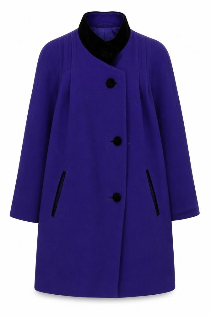 Front view of C&A Women's Purple Wool Mid-Length Coat, size 12