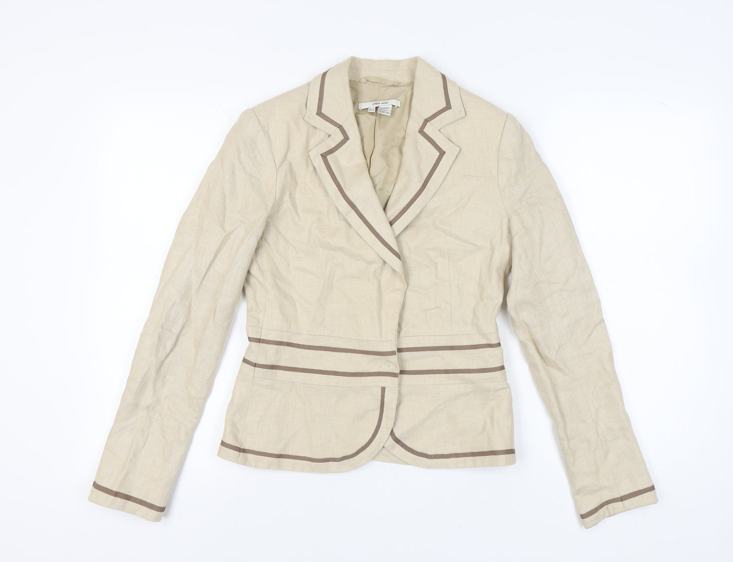 Zara Women Beige Suit Jacket Linen Size 10