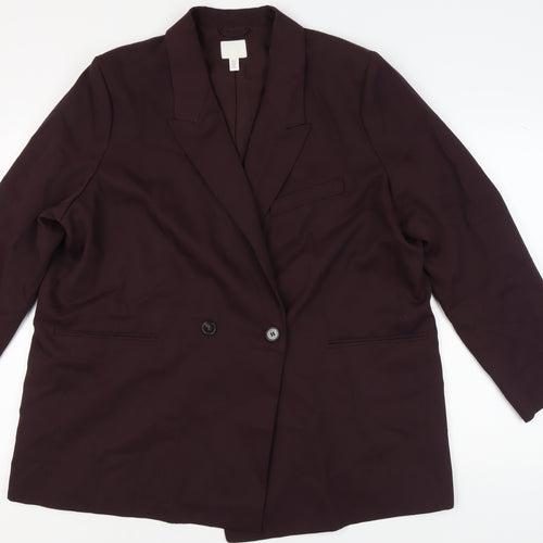 H&M Women's Purple Double-Breasted Blazer, Size L, Regular Fit