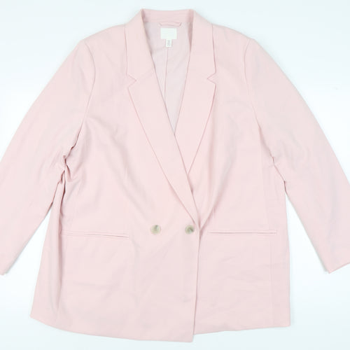 H&M Women's Pink Blazer XL, Regular Fit Double-Breasted