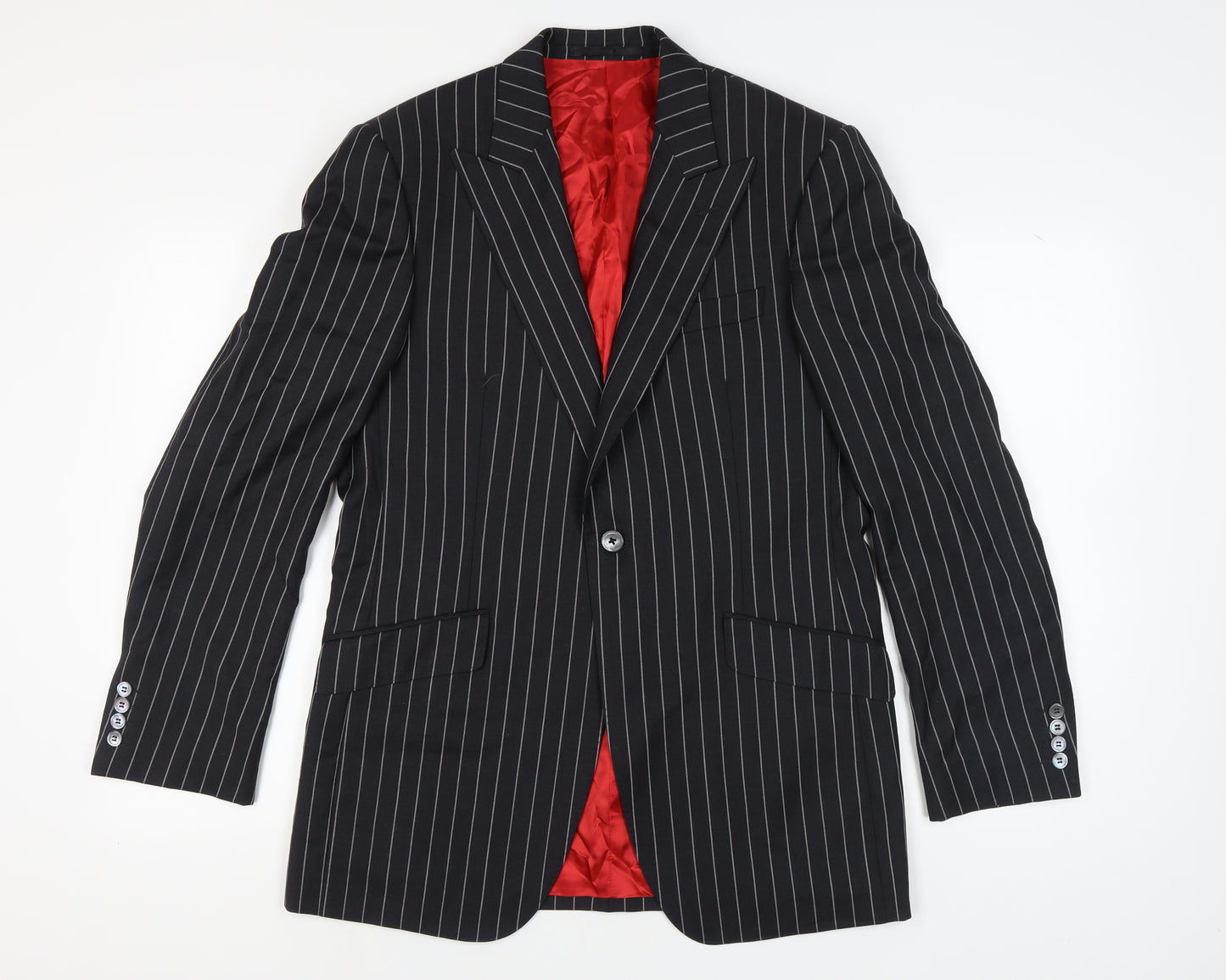 Marks and Spencer Men's Black Striped Wool Blazer Size 40L