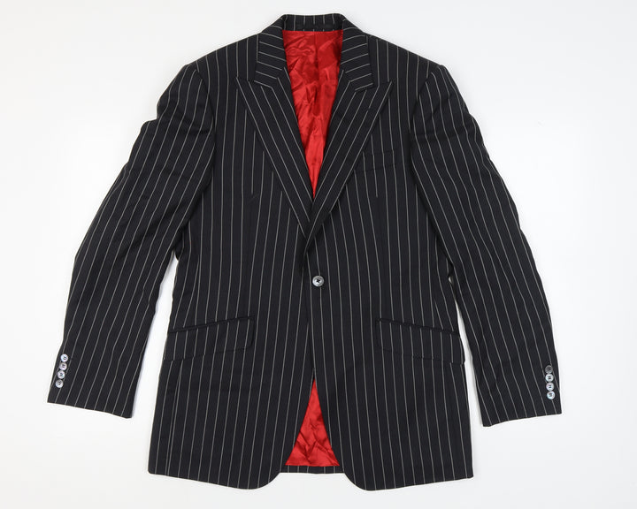 Marks and Spencer Men's Black Striped Wool Blazer Size 40L