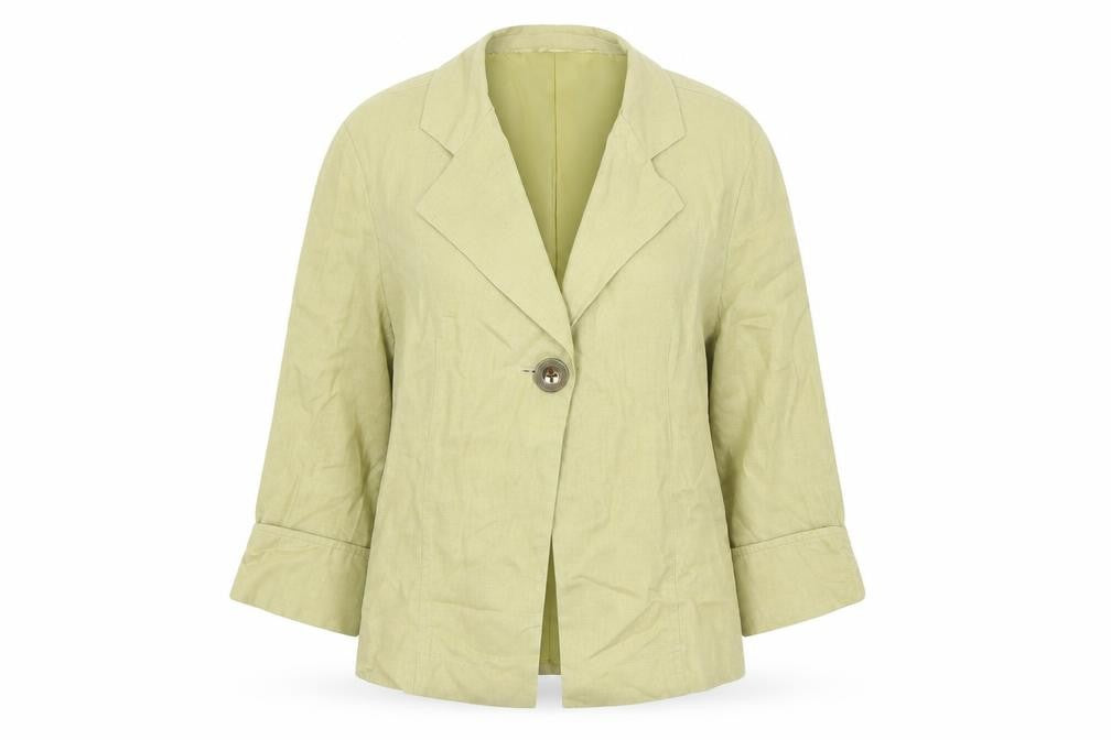 Front view of Reflections Beige Linen Blazer Women, size 14, Casual