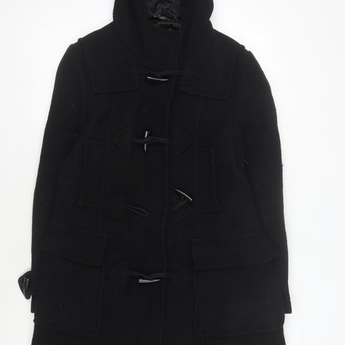 Topshop Women's Black Wool Duffle Coat Size 12