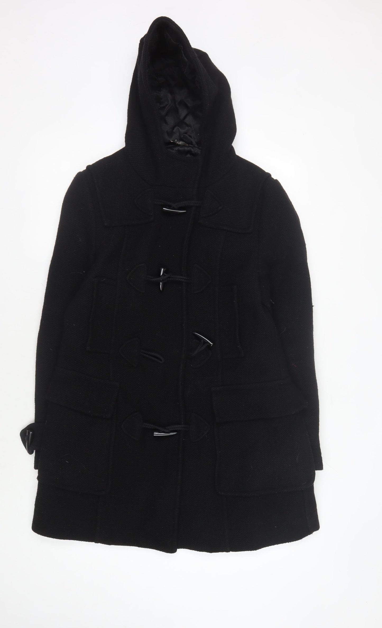 Topshop Women's Black Wool Duffle Coat Size 12