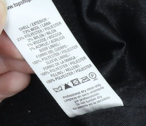 Topshop Women's Black Wool Duffle Coat Size 12