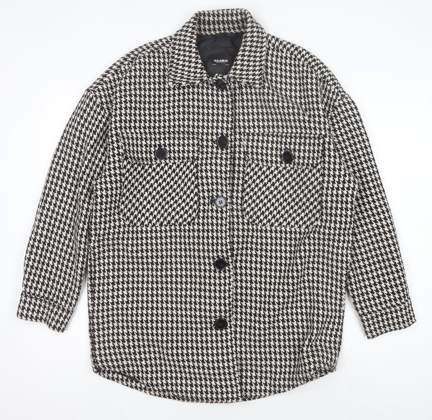 Pull&Bear Men's Black Houndstooth Jacket, Size S, Autumn