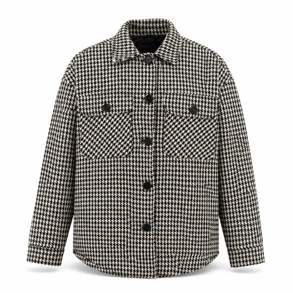 Front view of Pull&Bear Men's Black Houndstooth Jacket, size S, Autumn