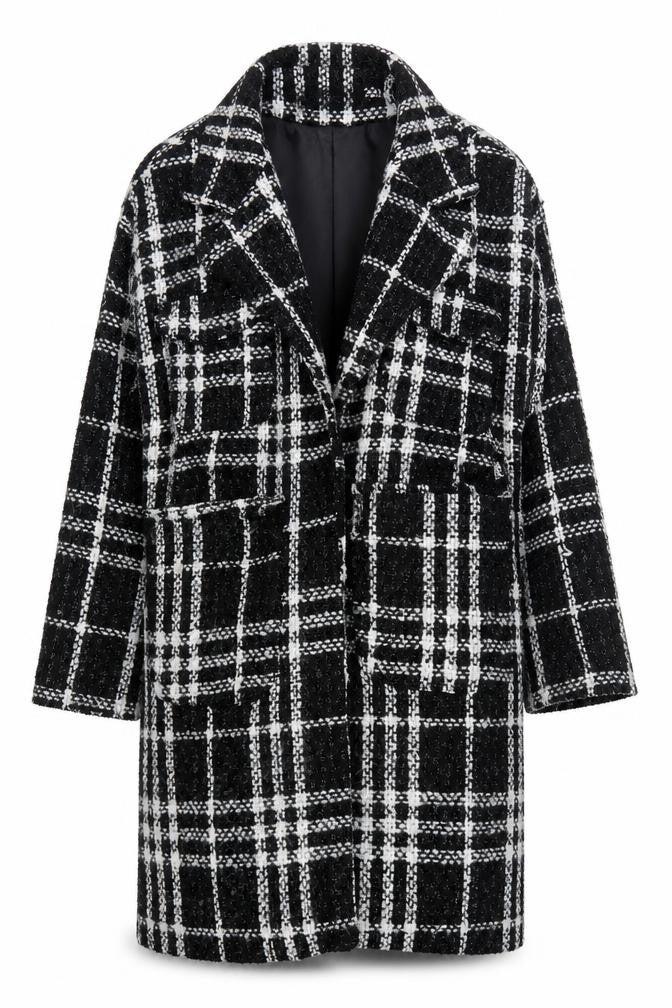 Front view of Adora Women's Black Check Coat -, size L