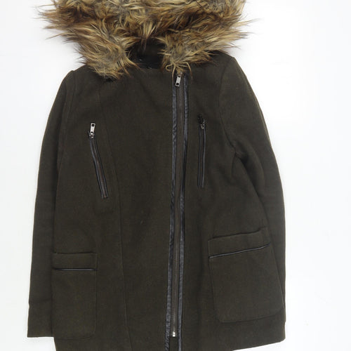 New Look Women's Green Parka Coat with Fur Hood