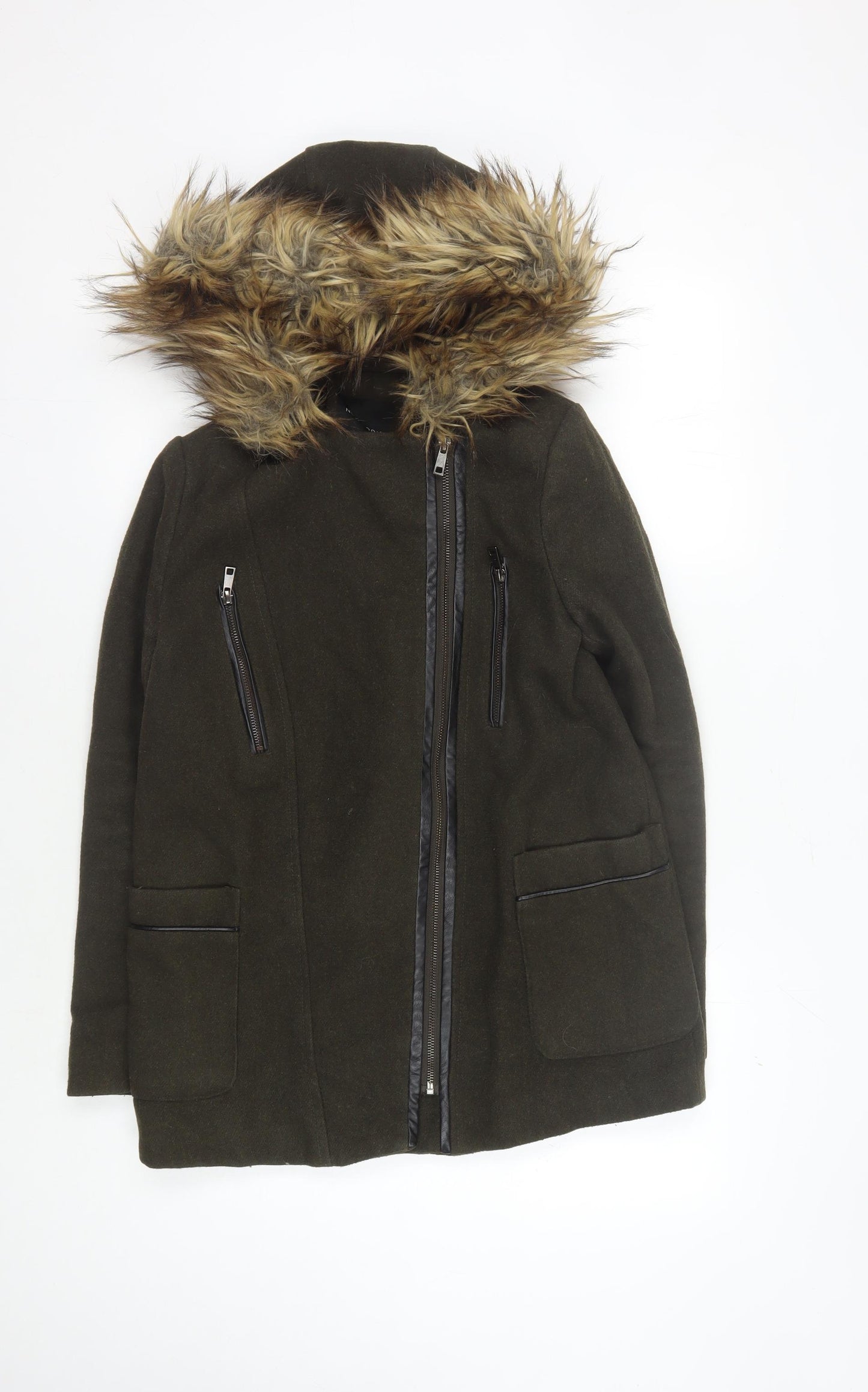 New Look Women's Green Parka Coat with Fur Hood