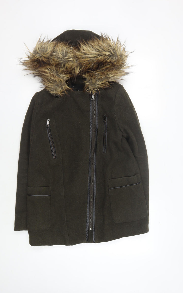 New Look Women's Green Parka Coat with Fur Hood