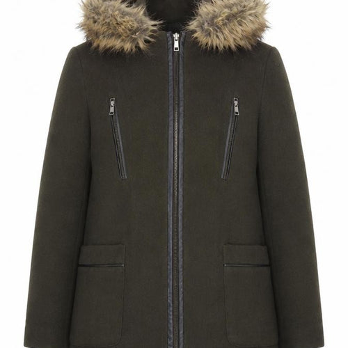 New Look Women's Green Parka Coat with Fur Hood