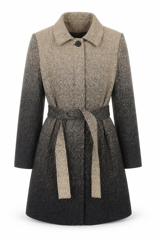 Front view of Principles Women’s Beige Mid-Length Belted Coat, size UK 14