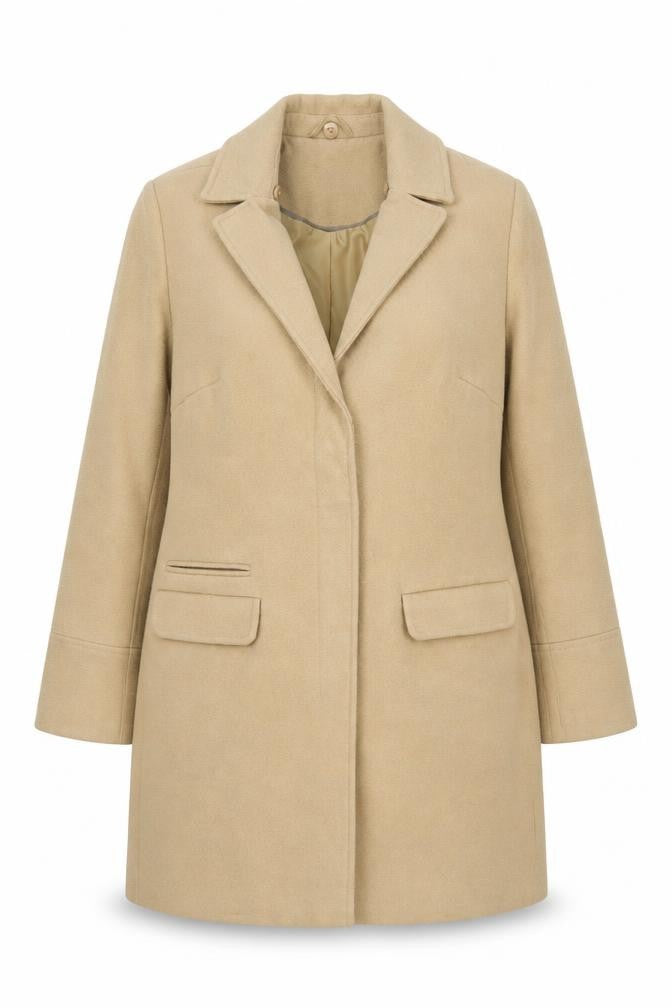 Front view of Topshop Women's Beige Mid-Length Coat, size 10