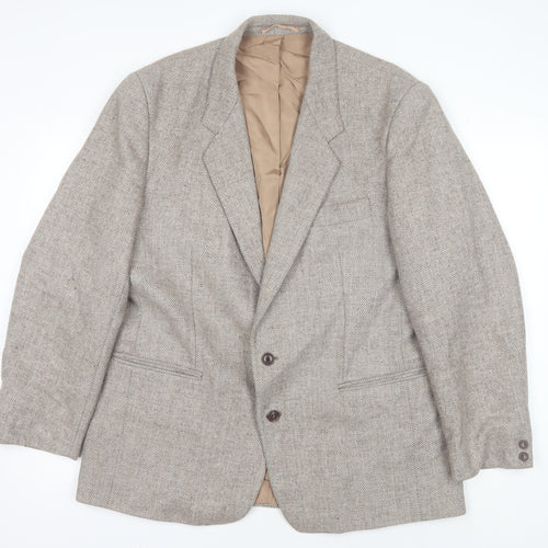 Trym Men's Beige Wool Blazer 46 Regular Herringbone