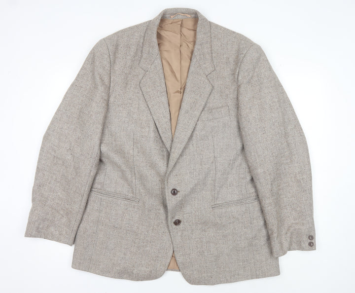 Trym Men's Beige Wool Blazer 46 Regular Herringbone