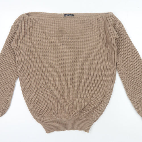Boohoo Women's Beige Pullover Jumper, Size M, Boat Neck