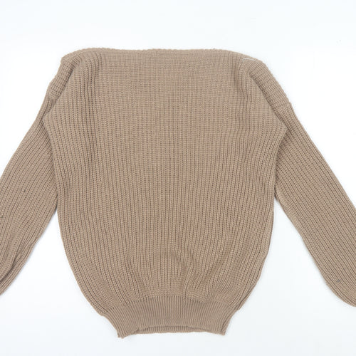 Boohoo Women's Beige Pullover Jumper, Size M, Boat Neck