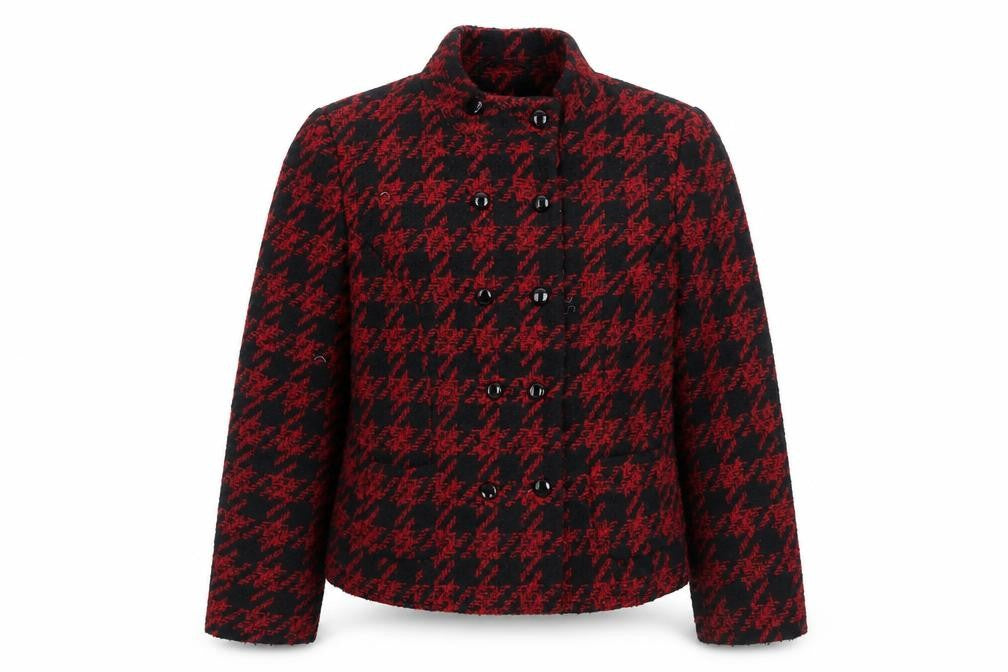 Front view of Isle Women's Black Red Houndstooth Jacket, size 10