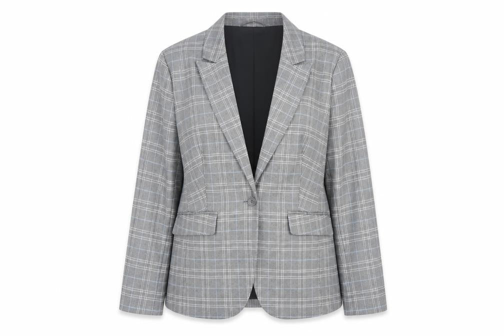 Front view of Marks & Spencer Women's Grey Check Blazer, size 16