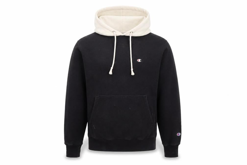 Front view of Champion Men's Black Pullover Hoodie, size S