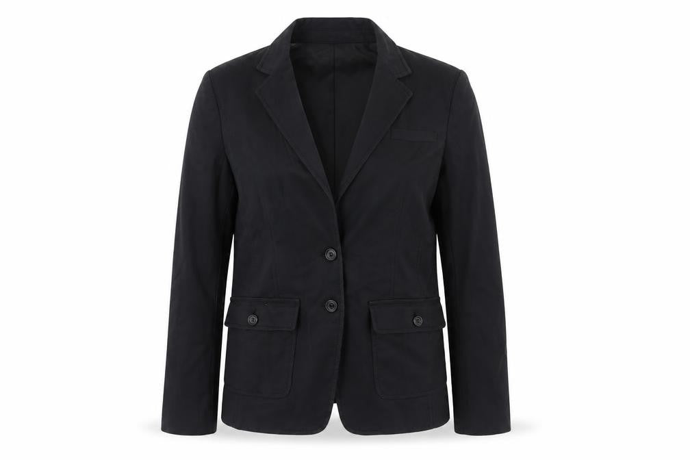 Front view of Banana Republic Women's Black Blazer in, size 8, Stretch Fit