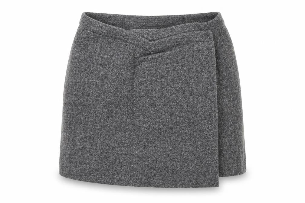 Front view of Jigsaw Women's Grey Short Wrap Wool Skirt