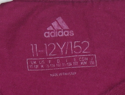 Adidas Girls Purple T-Shirt Short Sleeve 11-12 Years Cotton