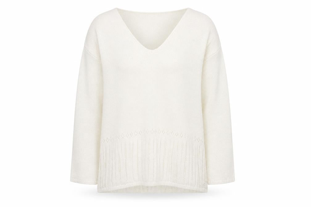 DKNY Women's Ivory V-Neck Pullover Jumper L
