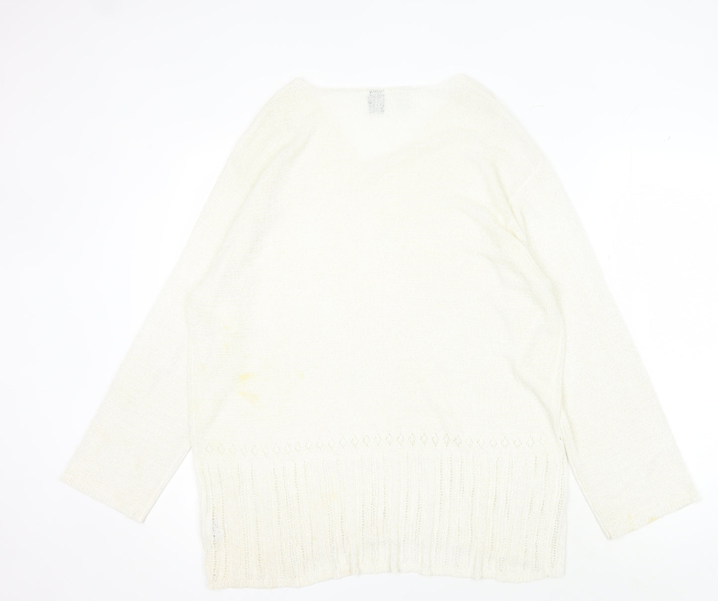 DKNY Women's Ivory V-Neck Pullover Jumper L