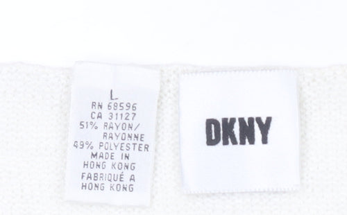 DKNY Women's Ivory V-Neck Pullover Jumper L
