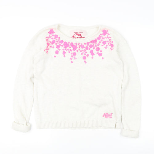 Superdry Girls Ivory Floral Knit Pullover Jumper XS