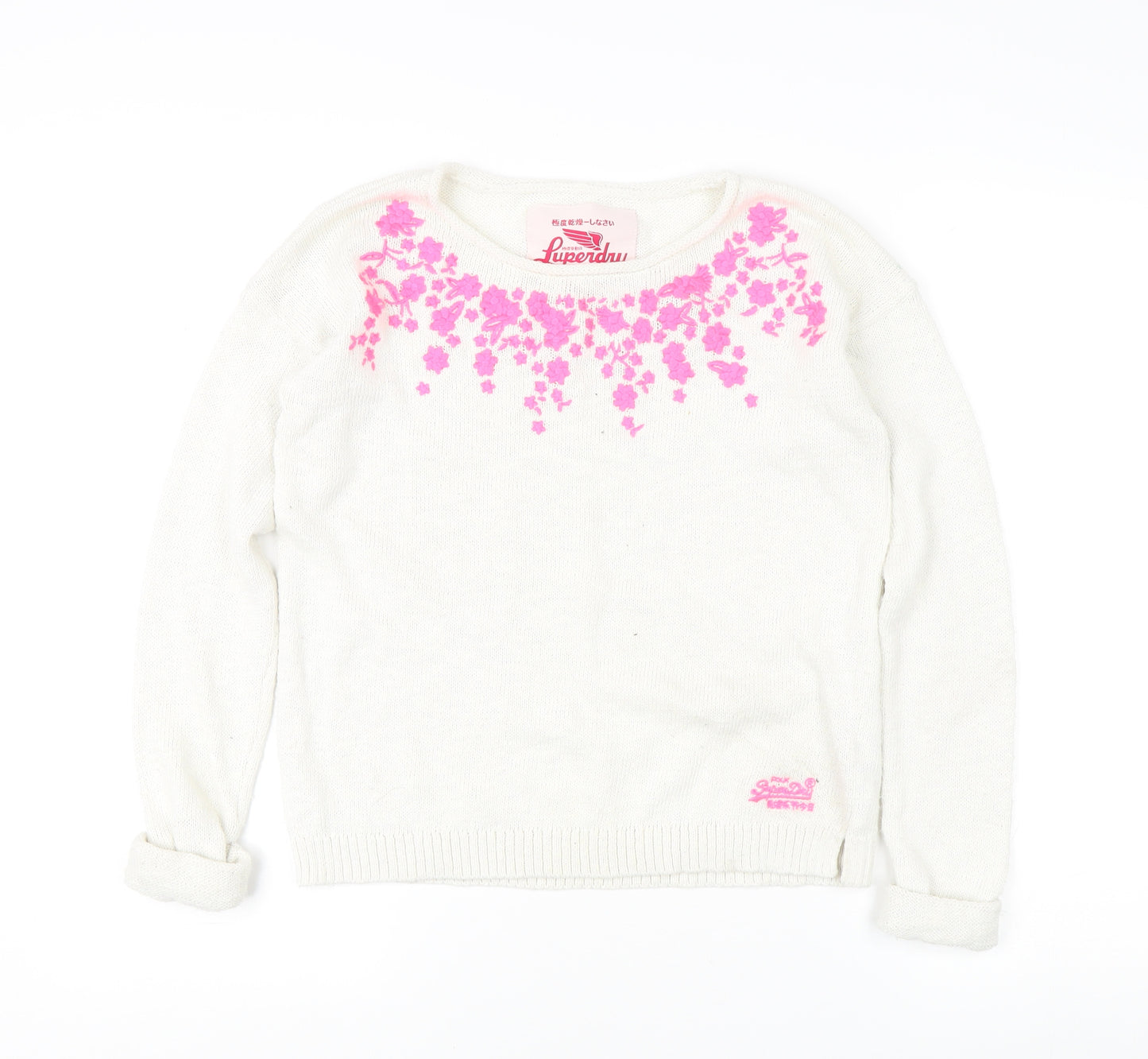 Superdry Girls Ivory Floral Knit Pullover Jumper XS