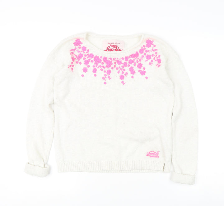 Superdry Girls Ivory Floral Knit Pullover Jumper XS