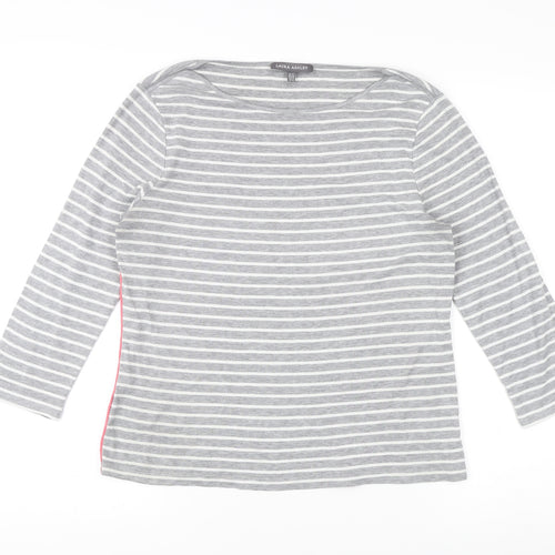 Laura Ashley Women's Grey Striped Boat Neck T-Shirt