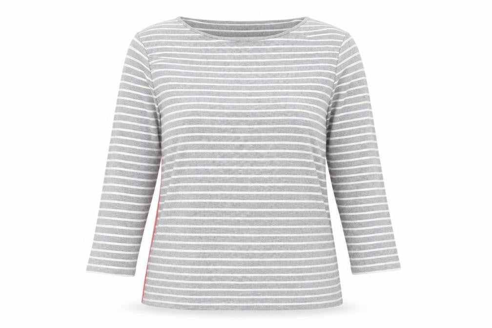 Laura Ashley Women's Grey Striped Boat Neck T-Shirt