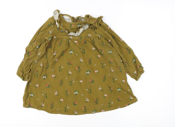 Next Girls Green Floral Tunic Blouse, 2-3 Years, Ruffle Accented