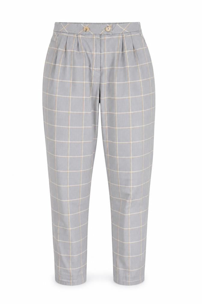 Front view of Topshop Women's Grey Check Pleated Trousers, size 8