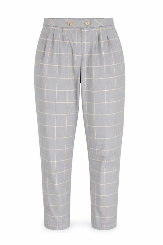 Front view of Topshop Women's Grey Check Pleated Trousers, size 8