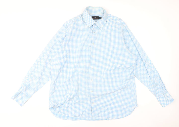 Marks and Spencer Men's Blue Check XL Dress Shirt