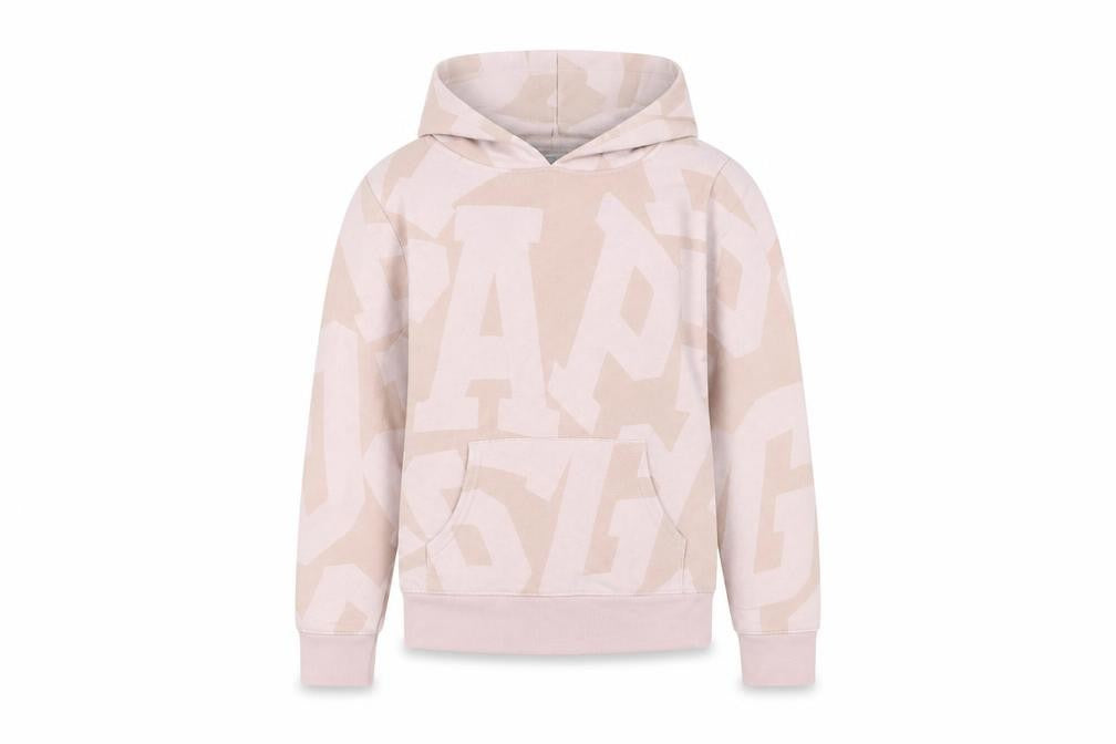 Front view of Gap girls’ pink pullover hoodie m graphic print