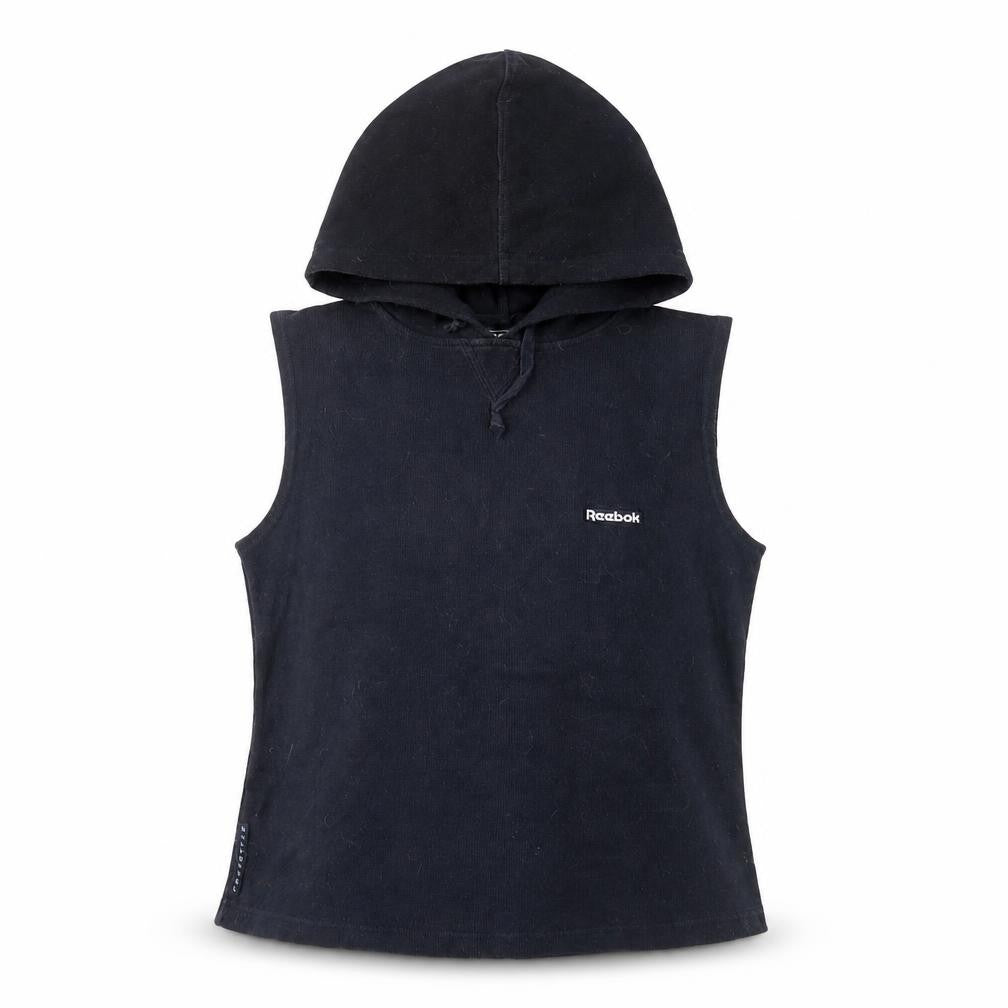 Front view of Reebok Women's Black Vest Hoodie, size 10
