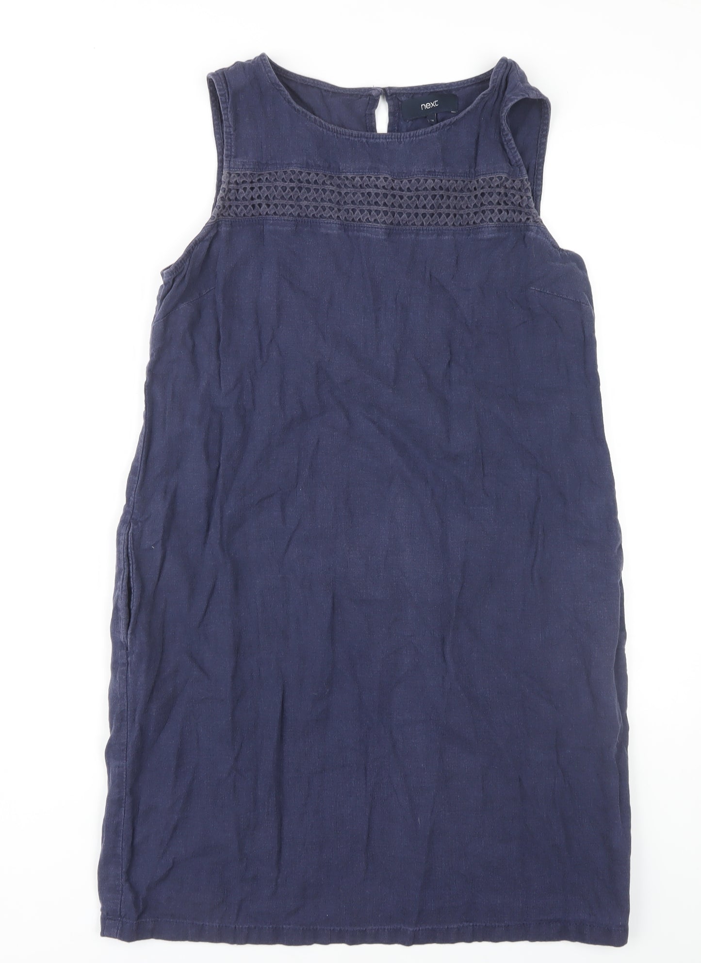 Next Women's Blue Shift Dress Size 14, Sleeveless, Linen Blend