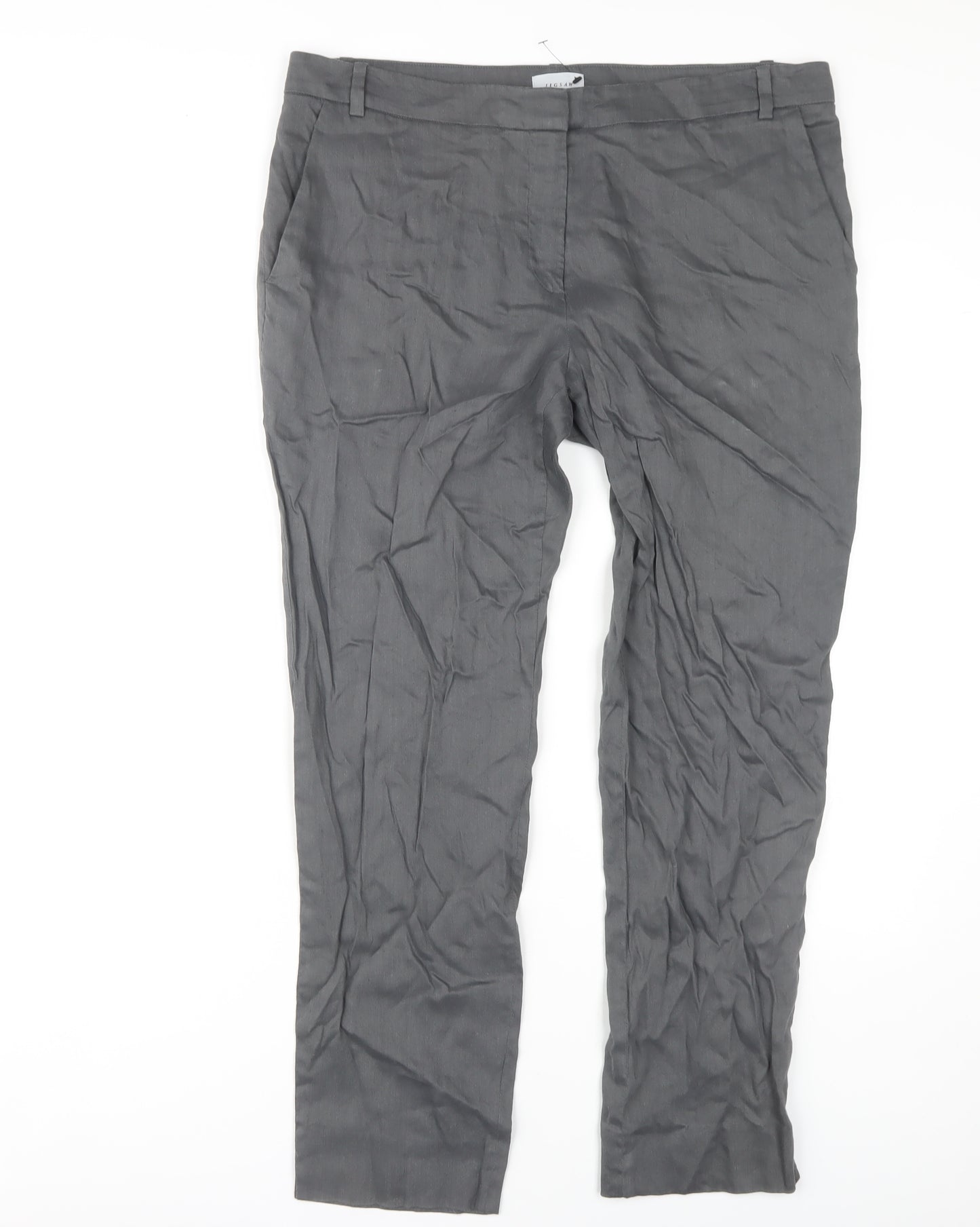 Jigsaw Women's Grey Stretch Linen Trousers Size 14